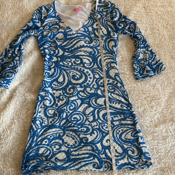 Lilly Pulitzer, blue and white dress with bell sleeves - Picture 6 of 7